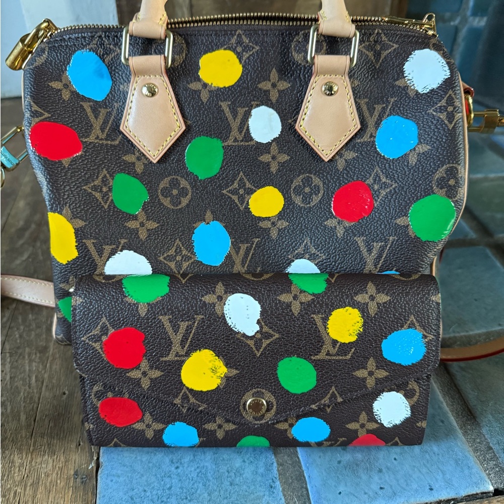 LV Louis Vuitton Yayoi Kusama Infiniti dots Speedy 25, and wallet